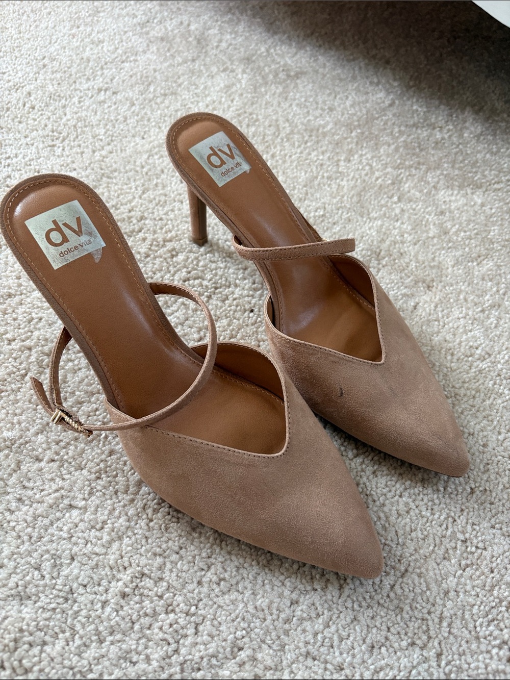 Dolce Vita Tan Suede Pointed Toe Stiletto Mules